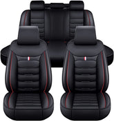 LAXIL Car Leather Seat Cover Sets for VW Golf GTI 2000-2023, 5 Seats Full Set Leather Front Rear Seat Protectors Non-Slip Waterproof Durable Accessories,Standard_Set-D_Black_Red